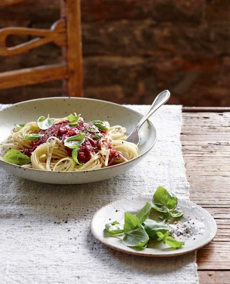 Alternative to tomato sauce made with beetroot. Food photography by Joanna Henderson for Kyle Books