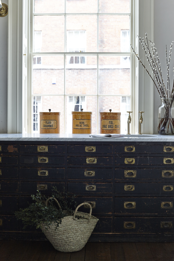 Antique kitchen counter. Interiors photographer Joanna Henderson